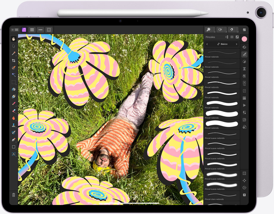 Vista horizontal del iPad Air que muestra la edición de una colorida imagen