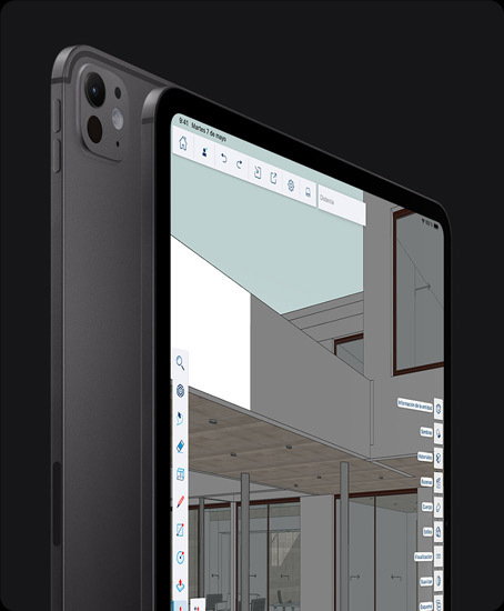 Vista trasera del iPad Pro en negro espacial que muestra el sistema de cámaras Pro. Y vista frontal del iPad Pro que muestra el marco negro de la pantalla y las esquinas redondeadas.