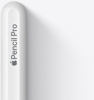 丸みのあるApple Pencil Proの上部。AppleのロゴとPencil Proという文字が見える。
