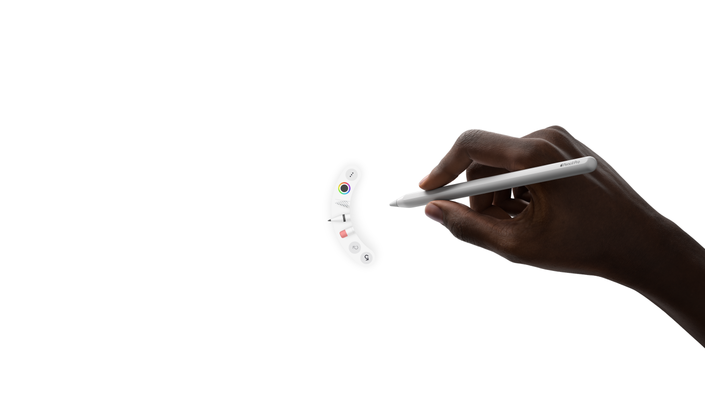 Gesto de apretar en el Apple Pencil Pro que activa la nueva paleta de herramientas