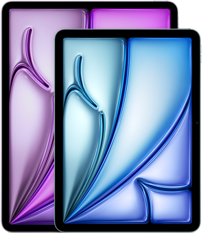 13 inç iPad Air ve 11 inç iPad Air’in boyut farkını vurgulayan önden görünümleri.