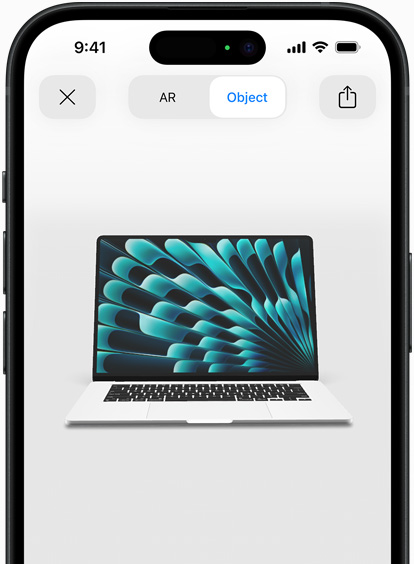 Prévia do MacBook Air na cor prateada em realidade aumentada no iPhone