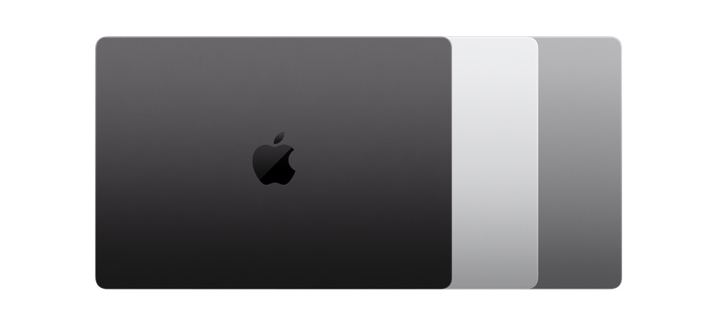 Prezentarea celor trei culori disponibile pentru MacBook Pro: Negru cosmic, Argintiu și Gri stelar
